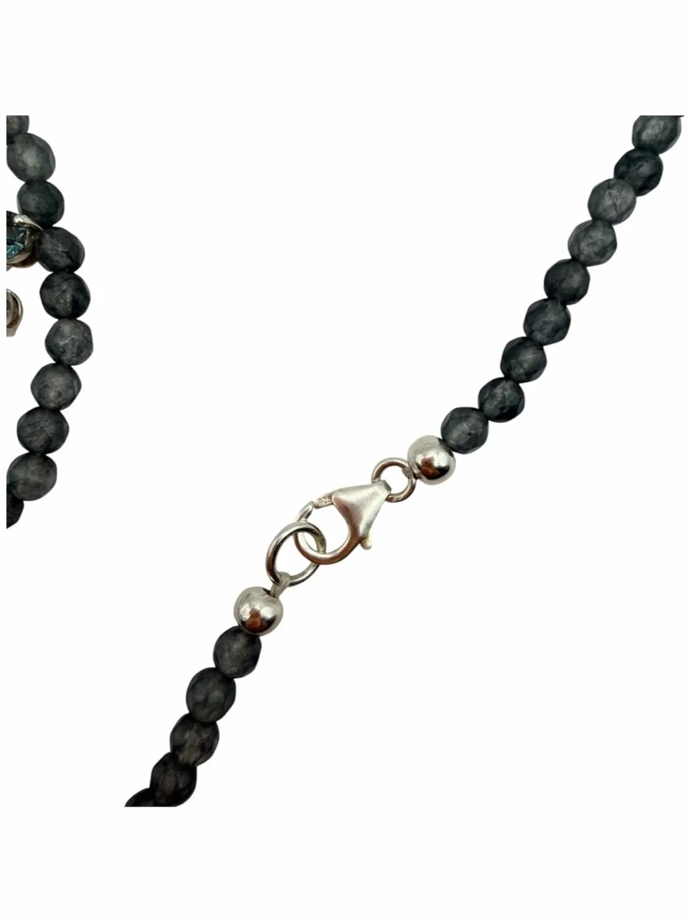 Vintage NOS 925 Sterling Silver Swarovski Crystal Cross Gray Beaded Necklace